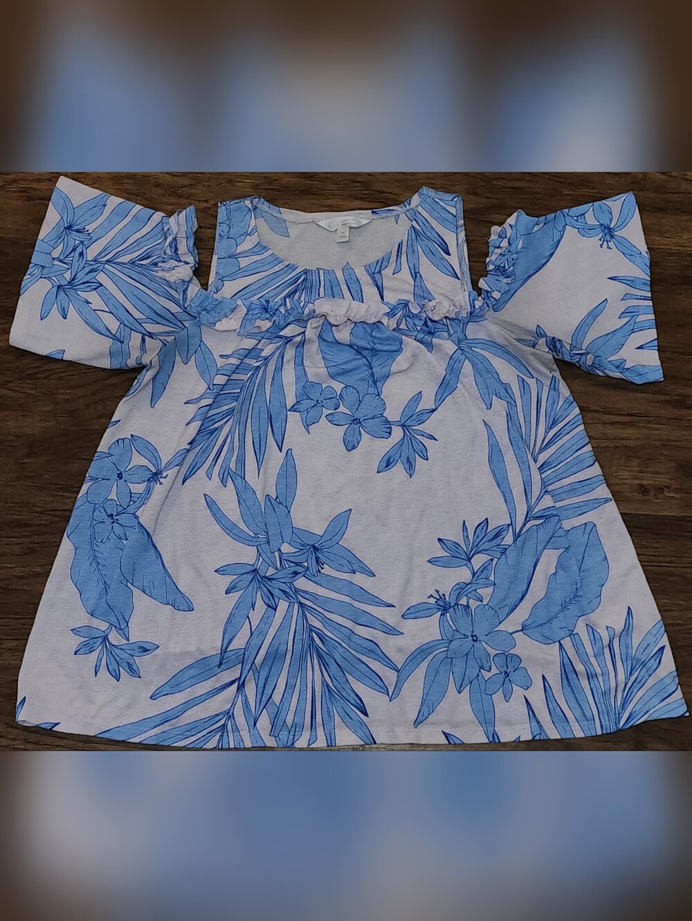 LC Lauren Conrad Cold-Shoulder Top with Blue Floral Print